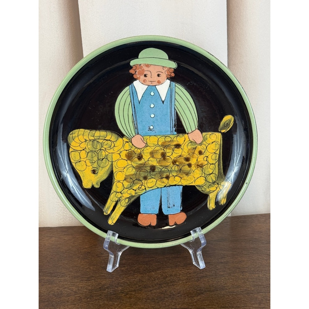 VTG Arnold Zahner Rheinfelden Swiss Pottery 7 3/4" Plate Man Behind Sheep